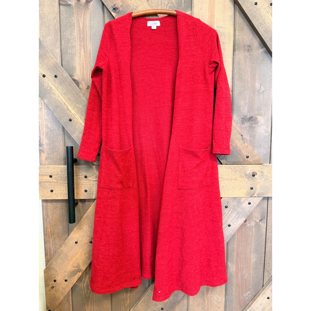 LuLaRoe Sarah Cardigan Women Small Red Excellent Longline Duster Pockets